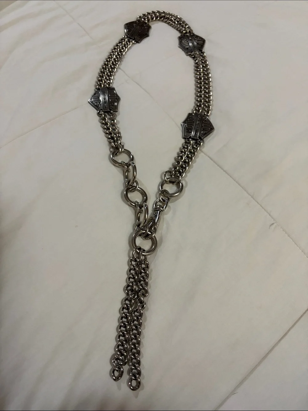 Vintage 1995 Harley Davidson Multi-Logo Silver Metal Belly Chain/Waist Belt